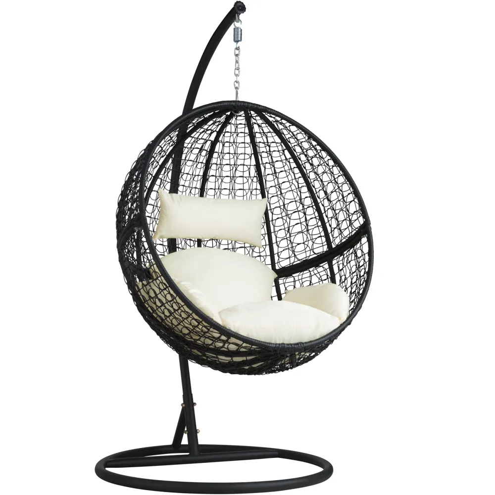 Juego de Hamaca Sillón coLGante redondo de ratán con soporte