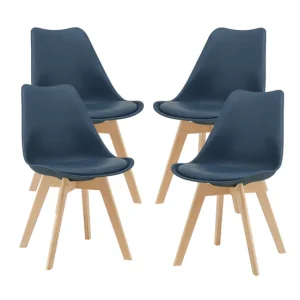Juego de 4 sillas de comedor Fläten Cuero sintético y Patas de haya 81 x 49 x 57 cm Turquesa con Cojín Impermeable