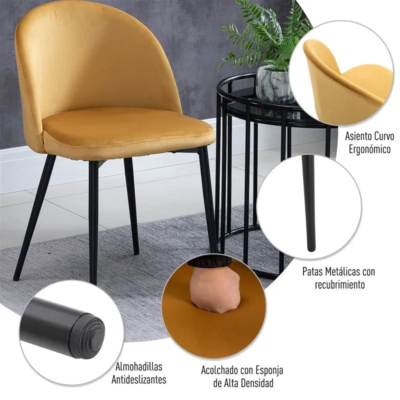 Pack de 2 sillas Homcom acolchadas terciopelo 77x49x50 cm