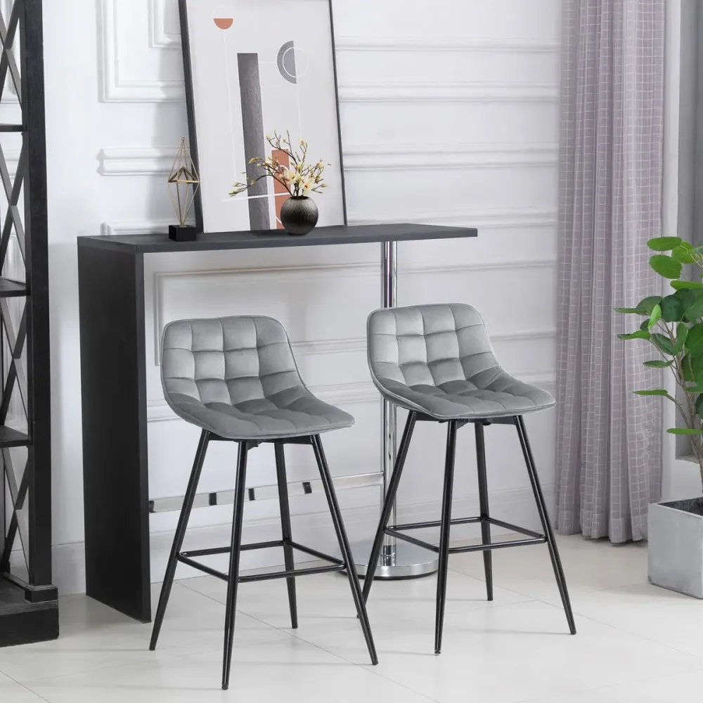 Pack de 2 taburetes Lunna Homcom con respaldo acolchado gris 84x45x47 cm
