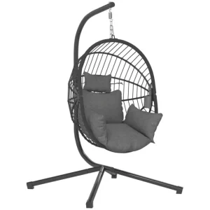 Premium de Tela Oxford Outsunny Silla Colgante Huevo con Soporte Columpio Jardín Exterior con Cesta Plegable Cojín y Repos...