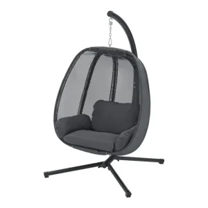 Silla colgante con soporte acero Abegondo con cojines 168 x 120 x 108 cm gris turbio