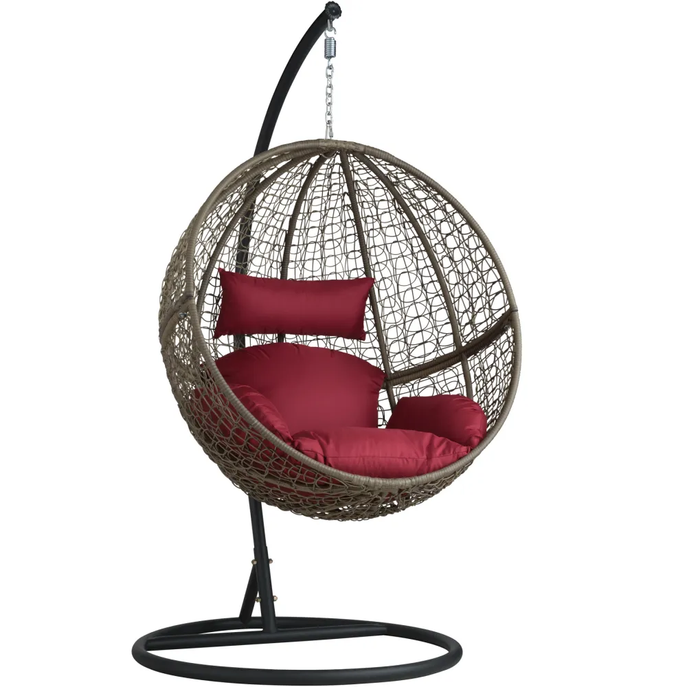Sillón coLGante redondo de ratán con soporte con Portavasos Integrado