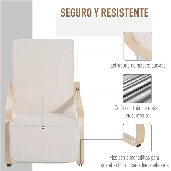 Sillón relax Homcom reposapiernas ajustable hueso 100x66,5x81 cm | Resistente la Intemperie |