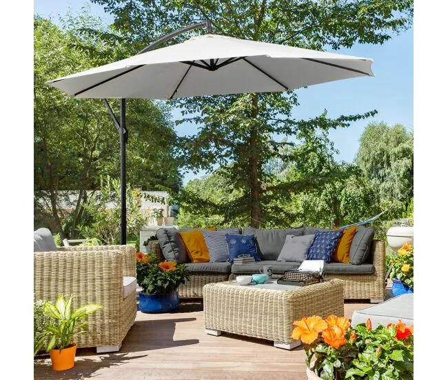 Gran Tamaño para Jardín Outsunny Parasol Excéntrico Ø 295 cm Sombrilla de Jardín con Ángulo Ajustable Base Cruzada y Maniv...