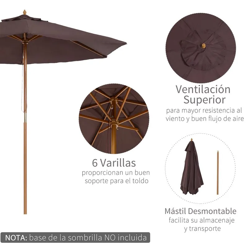 Impermeable y Resistentes al Viento Sombrilla Outsunny con ventilación excepcional café Ø2,5x2,3 m