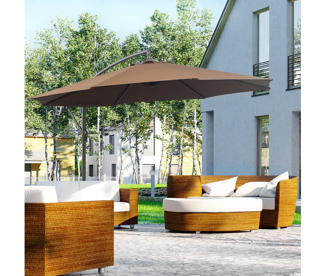 Outsunny Parasol Excéntrico Ø 295 cm Sombrilla de Jardín con Ángulo Ajustable Base Cruzada y Manivela Sombrilla para Terra...