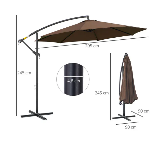 Outsunny Parasol Excéntrico Ø 295 cm Sombrilla de Jardín con Ángulo Ajustable Base Cruzada y Manivela Sombrilla para Terra...