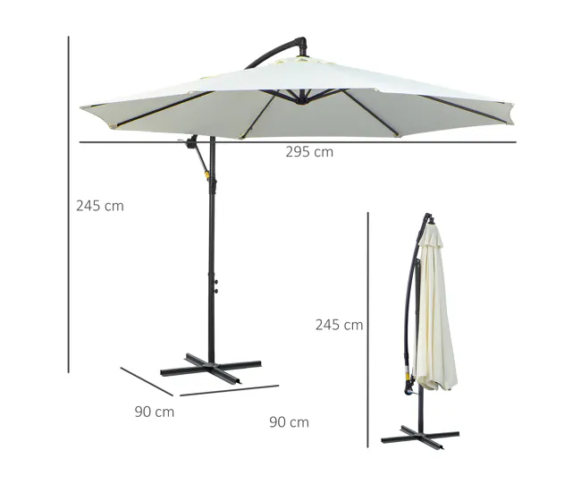 Outsunny Parasol Excéntrico Ø 295 cm Sombrilla de Jardín con Ángulo Ajustable Base Cruzada y Manivela Sombrilla para Terra...