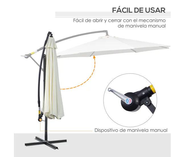 Outsunny Parasol Excéntrico Ø 295 cm Sombrilla de Jardín con Ángulo Ajustable Base Cruzada y Manivela Sombrilla para Terra...
