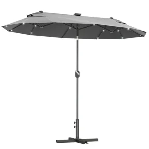 Outsunny Sombrilla Doble 295x150x219 cm Sombrilla de Jardín con Luces LED Solares Techo con Inclinación Ajustable y Manive...