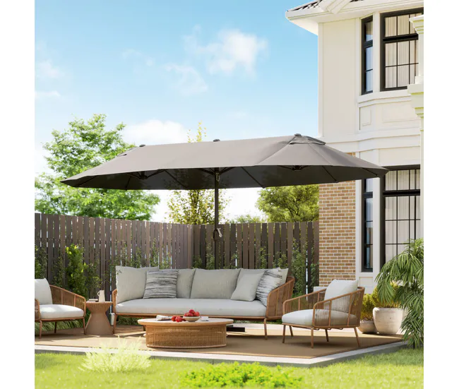 Outsunny Sombrilla Doble 4,55x2,65 m Sombrilla Terraza Exterior con Manivela Mecánico Resistente al Agua y Protección Sola...