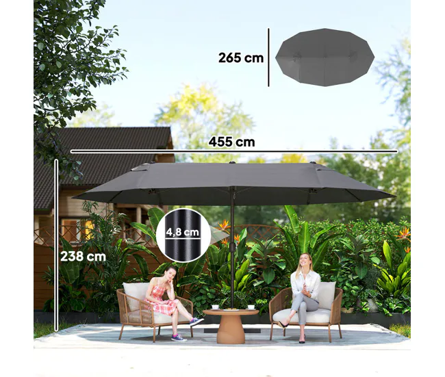 Outsunny Sombrilla Doble 4,55x2,65 m Sombrilla Terraza Exterior con Manivela Mecánico Resistente al Agua y Protección Sola...