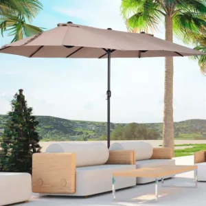 Outsunny Sombrilla Doble 4,55x2,65 m Sombrilla Terraza Exterior con Manivela Tradicional Resistente al Agua y Protección S...