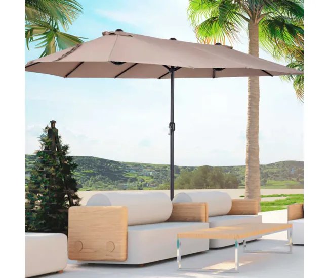 Outsunny Sombrilla Doble 4,55x2,65 m Sombrilla Terraza Exterior con Manivela Tradicional Resistente al Agua y Protección S...