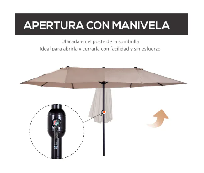 Outsunny Sombrilla Doble 4,55x2,65 m Sombrilla Terraza Exterior con Manivela Tradicional Resistente al Agua y Protección S...