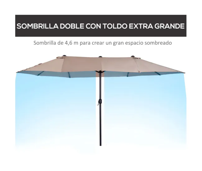 Outsunny Sombrilla Doble 4,55x2,65 m Sombrilla Terraza Exterior con Manivela Tradicional Resistente al Agua y Protección S...
