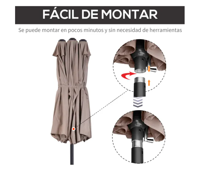 Outsunny Sombrilla Doble 4,55x2,65 m Sombrilla Terraza Exterior con Manivela Tradicional Resistente al Agua y Protección S...