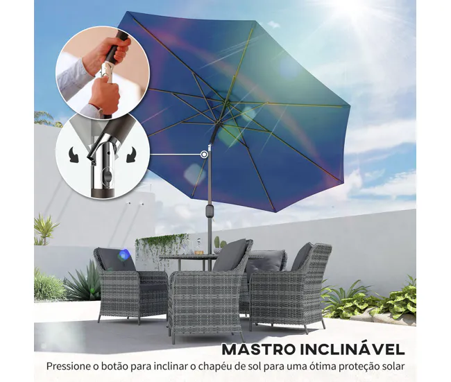 Outsunny Sombrilla de Jardín Ø295x250 cm con Manivela Parasol Exterior con Mecanismo de Inclinación y Poste Desmontable de...