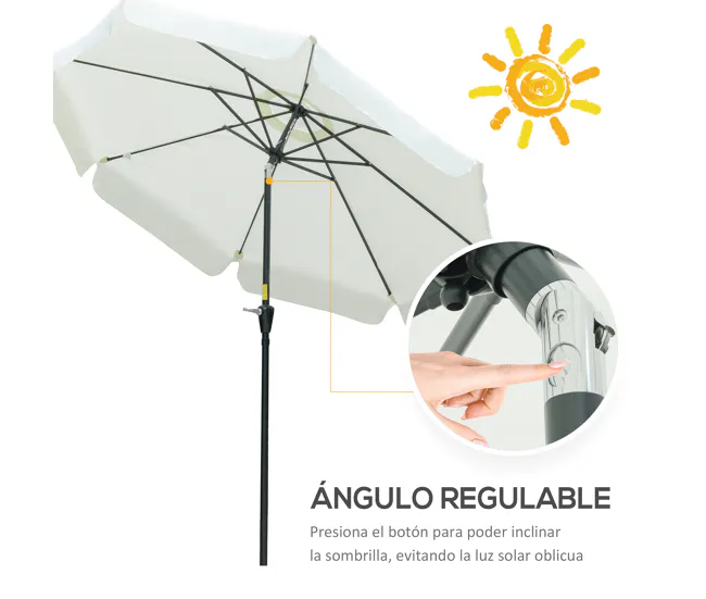Outsunny Sombrilla de Jardín de Aluminio Ø266x250 cm Parasol de Jardín con Ángulo Ajustable Protección UV50+ Techo de Vent...