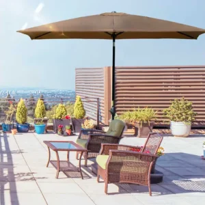 Outsunny Sombrilla de Terraza Exterior 205x290 cm Parasol de Terraza Exterior con Ángulo Ajustable Mástil de Aluminio y Pr...