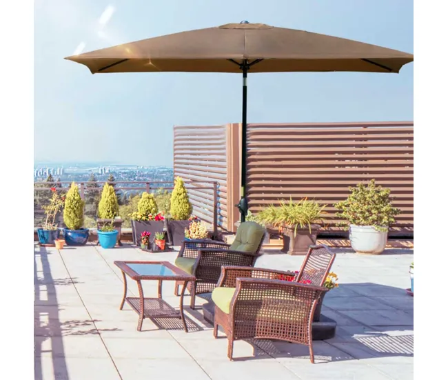 Outsunny Sombrilla de Terraza Exterior 205x290 cm Parasol de Terraza Exterior con Ángulo Ajustable Mástil de Aluminio y Pr...