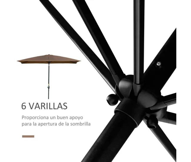 Outsunny Sombrilla de Terraza Exterior 205x290 cm Parasol de Terraza Exterior con Ángulo Ajustable Mástil de Aluminio y Pr...