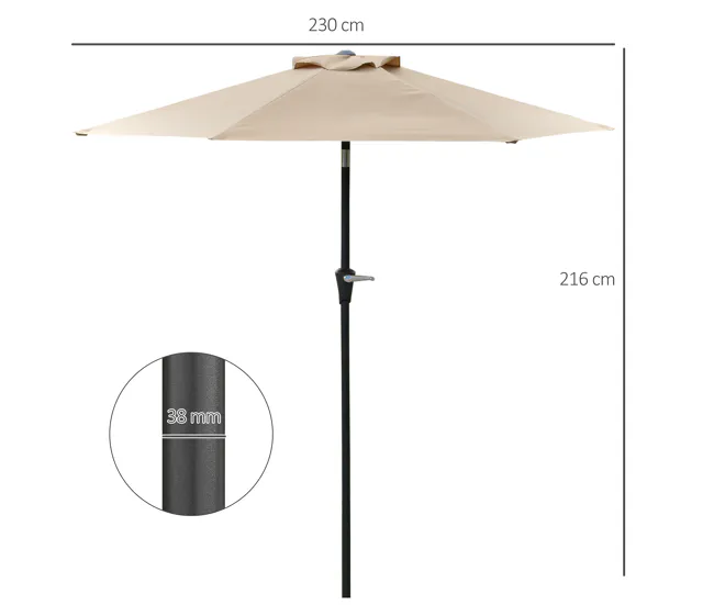 Outsunny Sombrilla Terraza Exterior Ø230 cm Sombrilla de Jardín con Ángulo Ajustable y Manivela Impermeable Parasol para P...