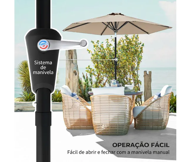 Outsunny Sombrilla Terraza Exterior Ø230 cm Sombrilla de Jardín con Ángulo Ajustable y Manivela Impermeable Parasol para P...