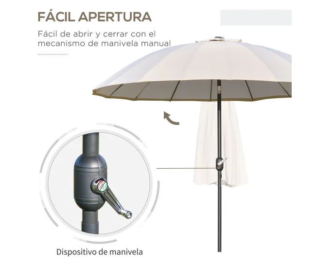 Outsunny Sombrilla Terraza Exterior Ø250 cm Sombrilla de Jardín con Ángulo Inclinable y Manivela Impermeable Parasol para...