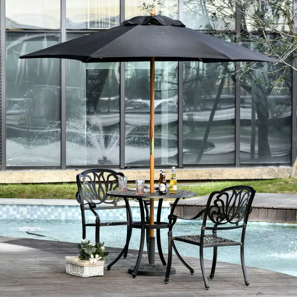 Sombrilla de Centro Sombrilla de jardín Outsunny apertura con cuerda negro Ø250x230 cm