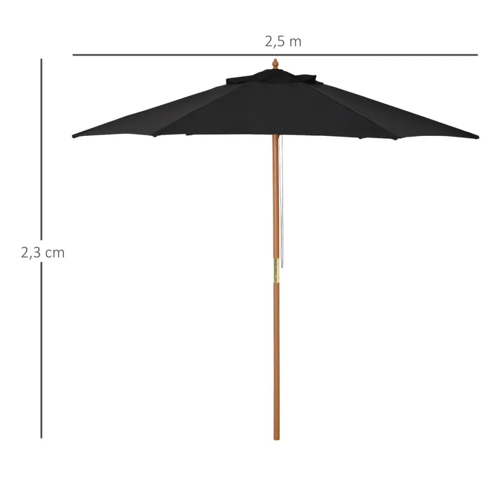 Sombrilla de Centro Sombrilla de jardín Outsunny apertura con cuerda negro Ø250x230 cm