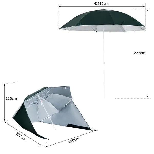 Sombrilla con paneles laterales Outsunny protección UV verde turbio Ø210x222 cm