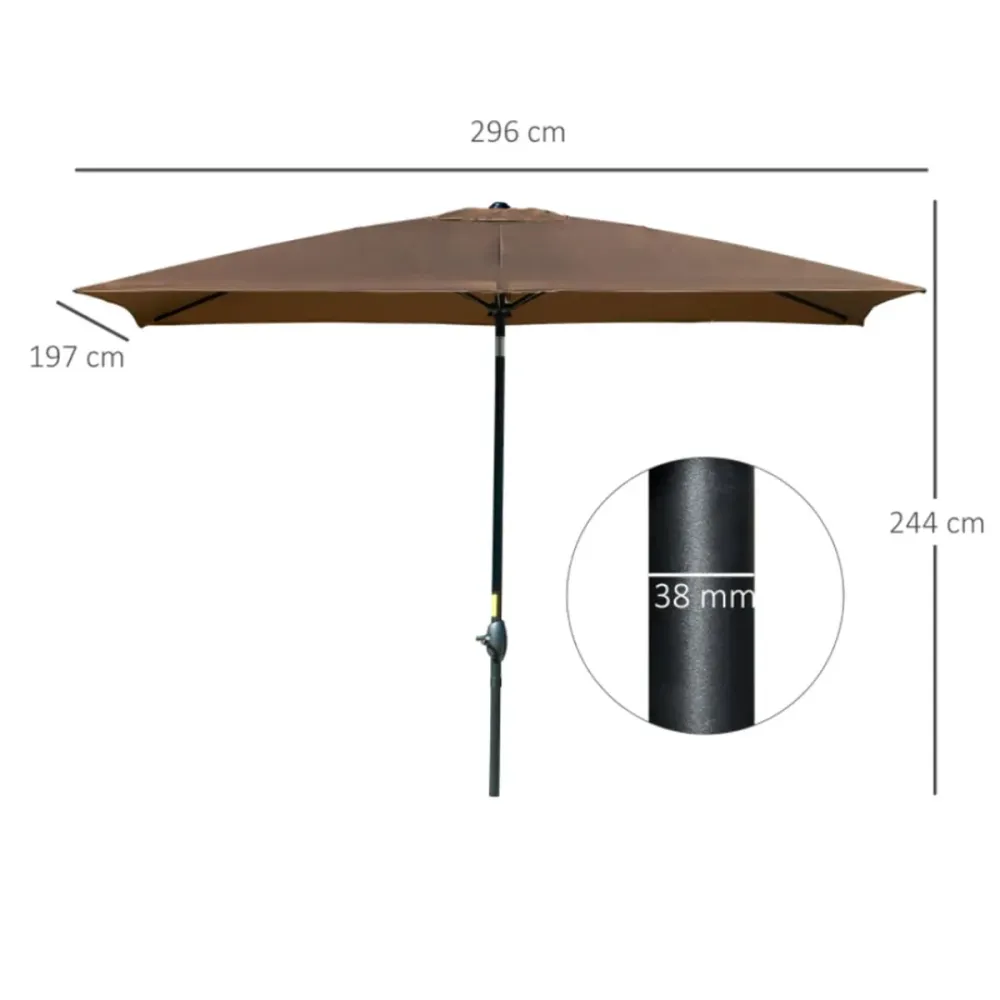 Sombrilla de jardín Outsunny inclinable con ventilación y manivela marrón 244x296x197 cm con Mecanismo de Crank