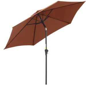 Sombrilla de Mercado Outsunny Sombrilla para Jardín de Aluminio Ø260x235 cm Parasol de Jardín Reclinable con Manivela y 6...