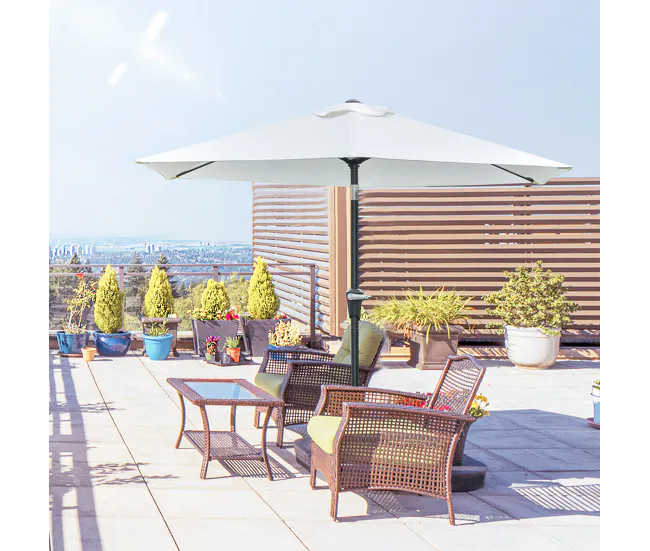 Sombrilla de Mercado Outsunny Sombrilla Terraza Exterior Ø230 cm Sombrilla de Jardín con Ángulo Ajustable y Manivela Imper...