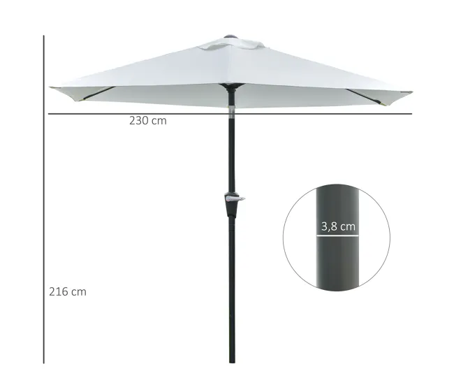 Sombrilla de Mercado Outsunny Sombrilla Terraza Exterior Ø230 cm Sombrilla de Jardín con Ángulo Ajustable y Manivela Imper...