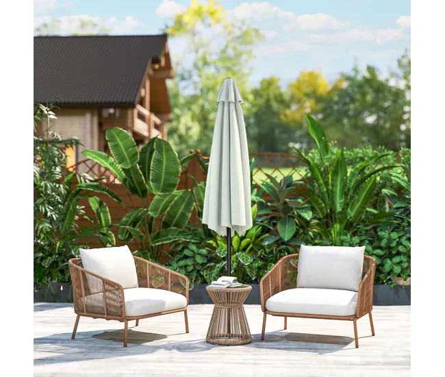 Sombrilla de Mercado Outsunny Sombrilla Terraza Exterior Ø230 cm Sombrilla de Jardín con Ángulo Ajustable y Manivela Imper...