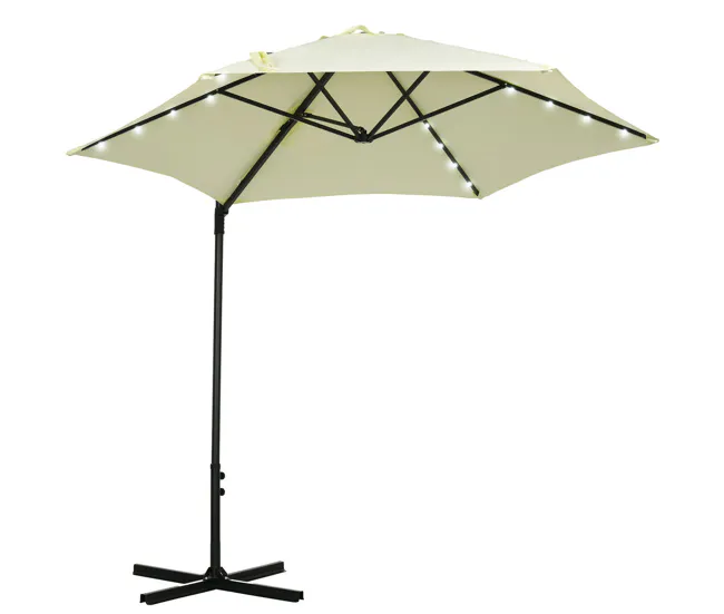 Sombrilla Rectangular Outsunny Sombrilla de Jardín Ø256x248 cm Parasol de Terraza Manual con Luces LED Solares Poste Girat...