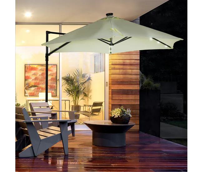 Sombrilla Rectangular Outsunny Sombrilla de Jardín Ø256x248 cm Parasol de Terraza Manual con Luces LED Solares Poste Girat...