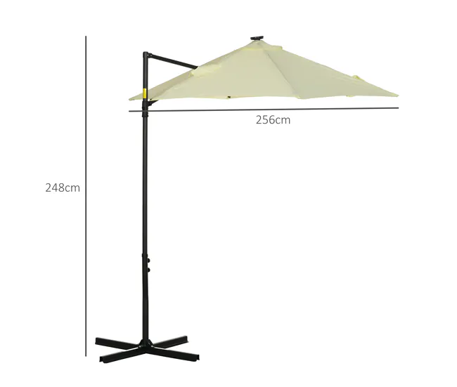 Sombrilla Rectangular Outsunny Sombrilla de Jardín Ø256x248 cm Parasol de Terraza Manual con Luces LED Solares Poste Girat...