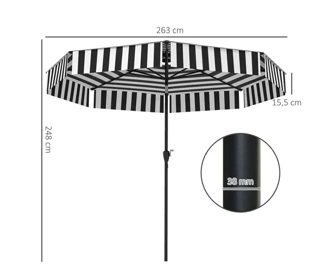 Sombrilla Rectangular Outsunny Sombrilla Terraza Exterior Ø263 cm Sombrilla de Jardín con Ángulo Ajustable y Manivela Prot...