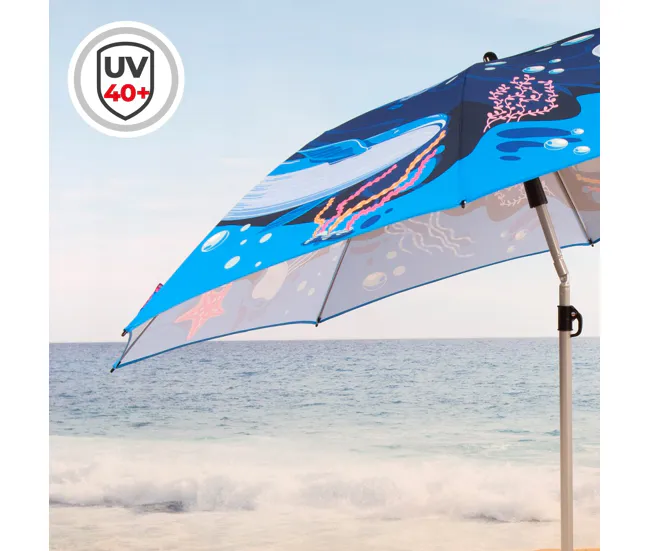 Aktive Sombrilla playa 200 cm inclinable mundo marino UV40 c/funda en Tela de Poliéster
