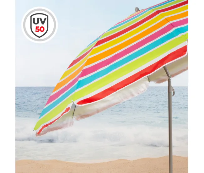 Aktive Sombrilla de playa inclinable rayas arcoíris 220 cm UV50