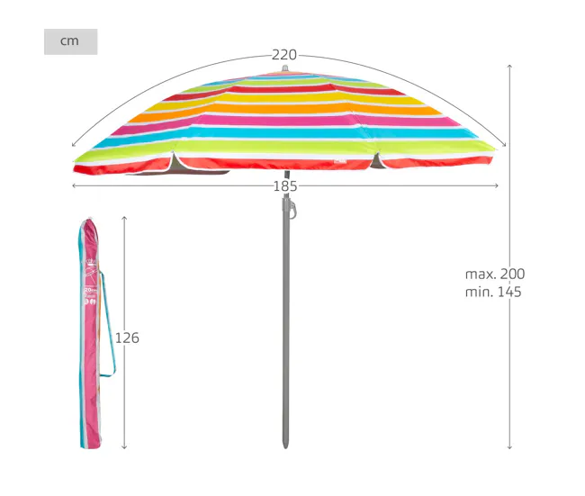 Aktive Sombrilla de playa inclinable rayas arcoíris 220 cm UV50