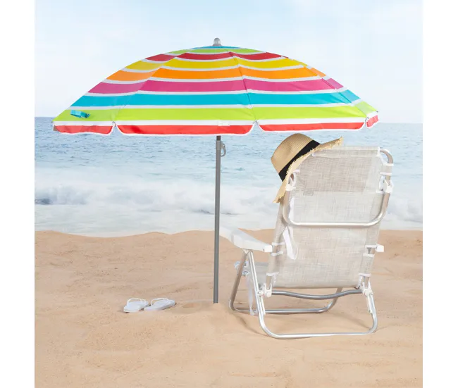 Aktive Sombrilla de playa inclinable rayas de varios colores 180 cm UV50