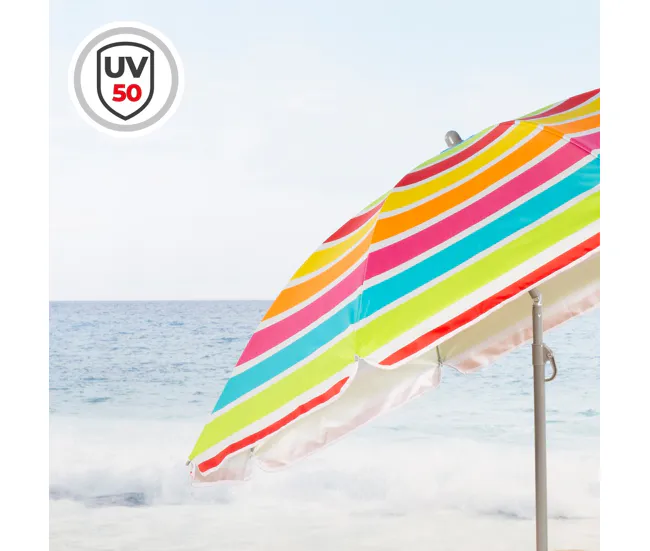 Aktive Sombrilla de playa inclinable rayas de varios colores 180 cm UV50