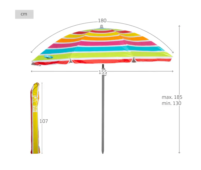Aktive Sombrilla de playa inclinable rayas de varios colores 180 cm UV50
