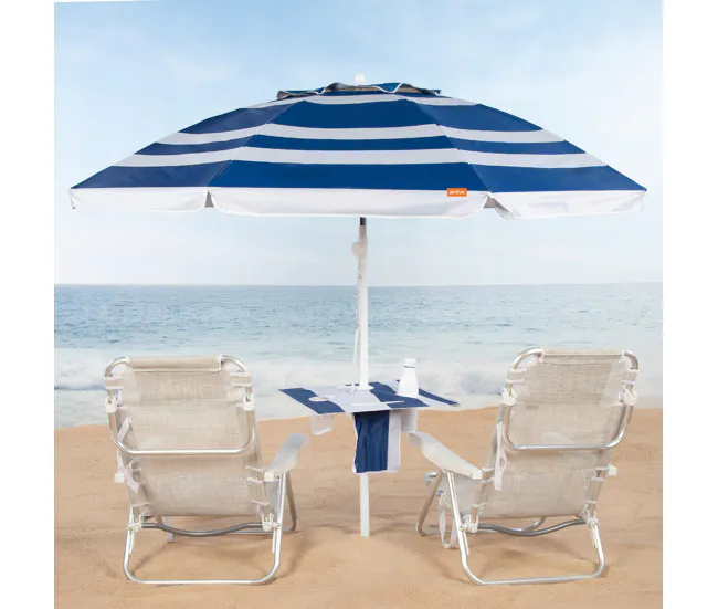 Aktive Sombrilla playa voluminoso inclinable 210 cm UV50 azul c/mesa