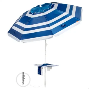 Aktive Sombrilla playa voluminoso inclinable 210 cm UV50 azul c/mesa